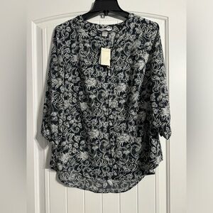 Christopher & Banks NWT Black White Grey Long Sleeve Blouse Medium